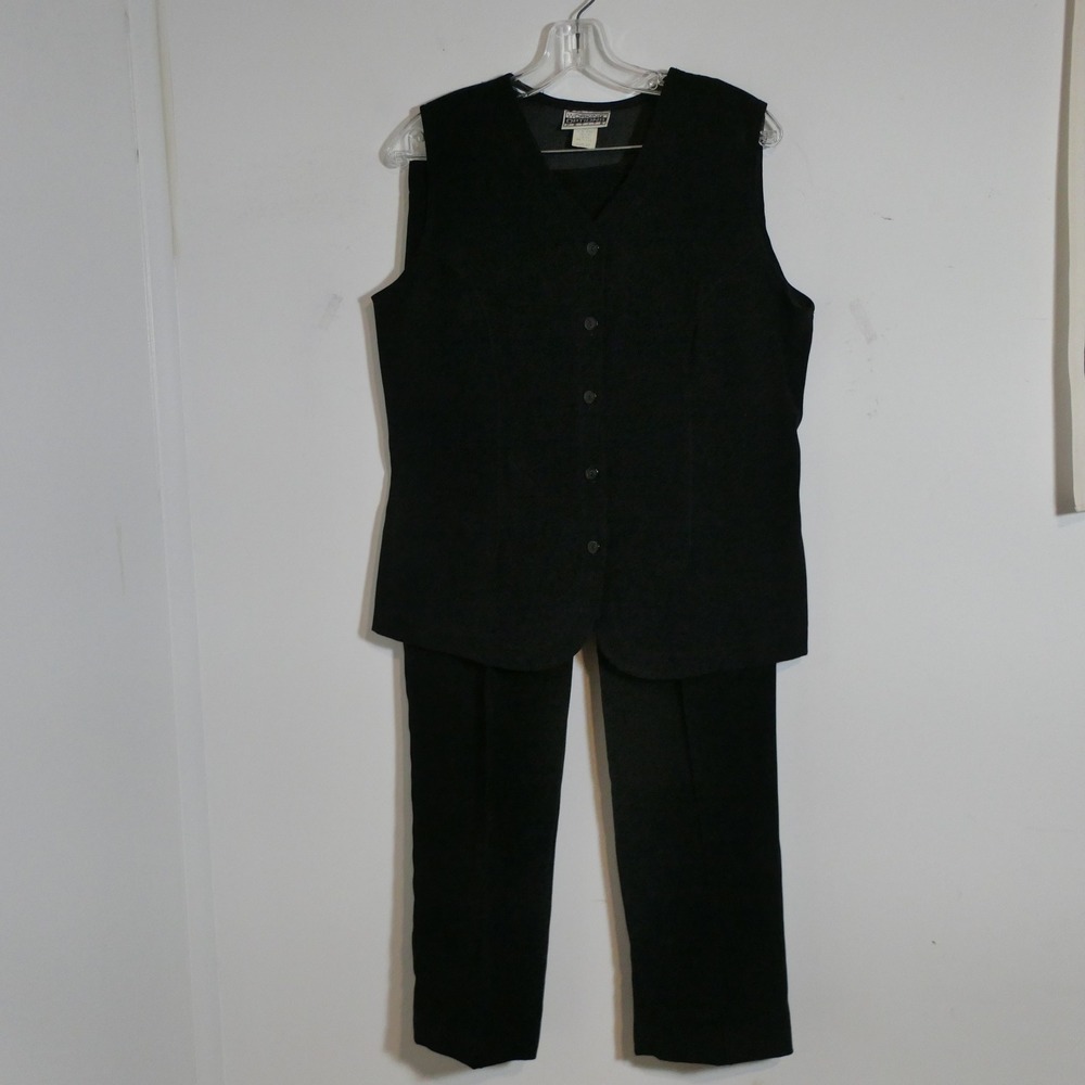 Working Options Women Pant Suit Set 10/12 Black Vest & Trousers Vintage Academia